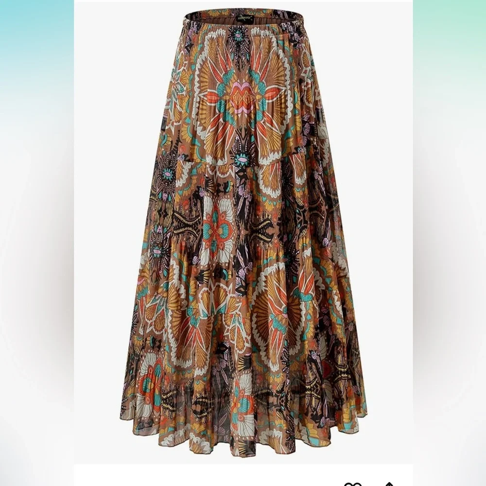 Floral Bohemian A-Line Maxi Skirt - Picture 1 of 5